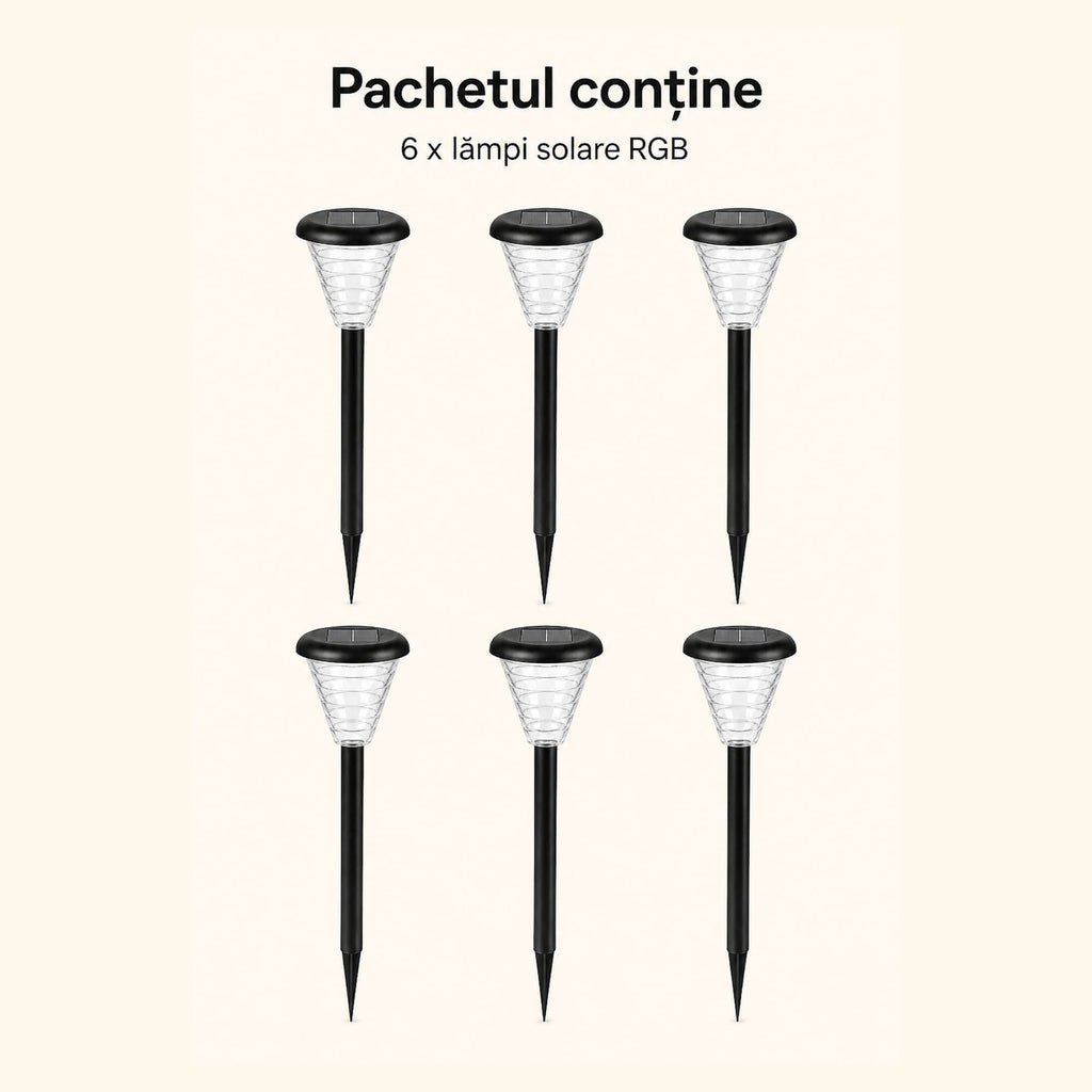 Lămpi Solare LED pentru Grădină – Set 6 Bucăți cu Senzor de Lumină