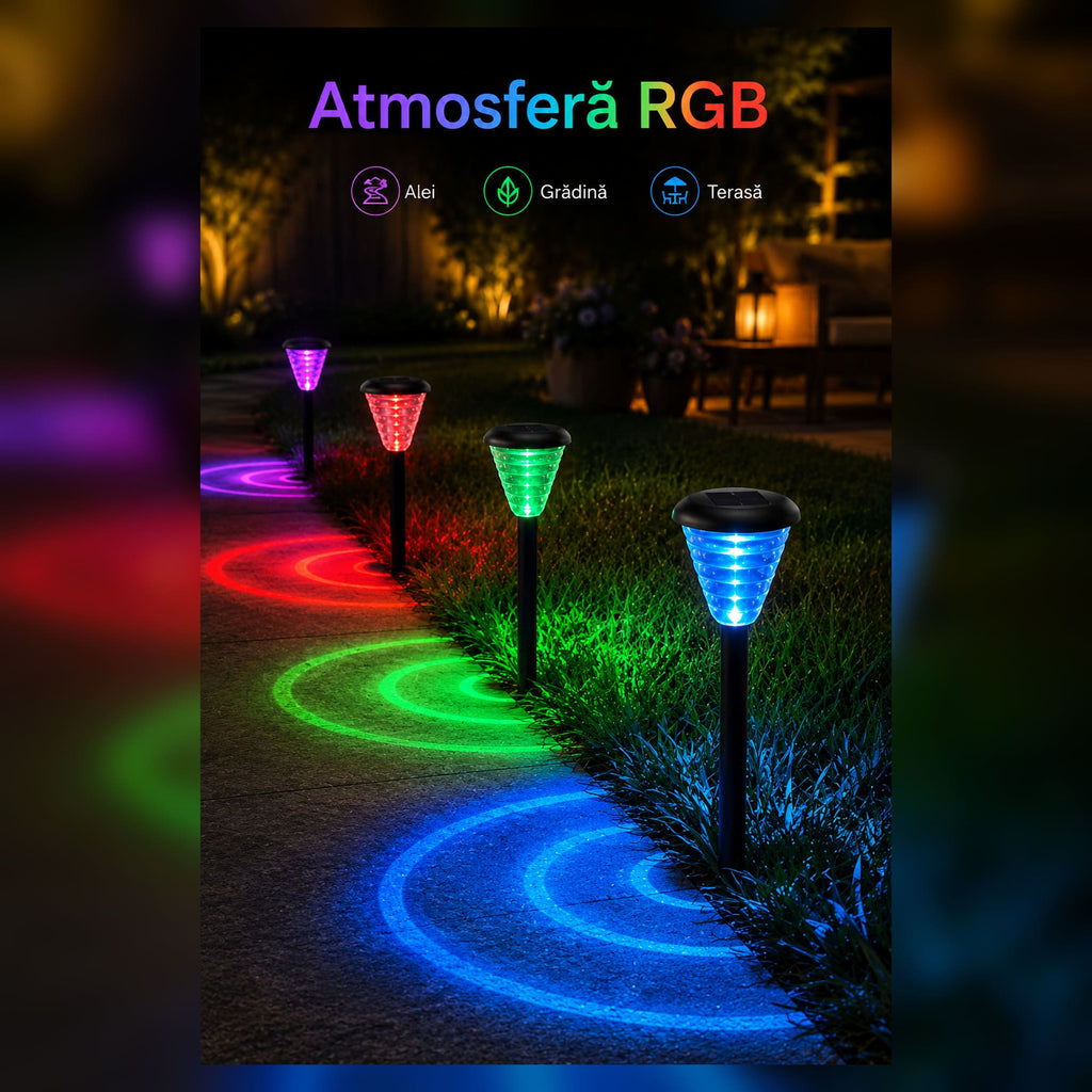 Lămpi Solare LED pentru Grădină – Set 6 Bucăți cu Senzor de Lumină