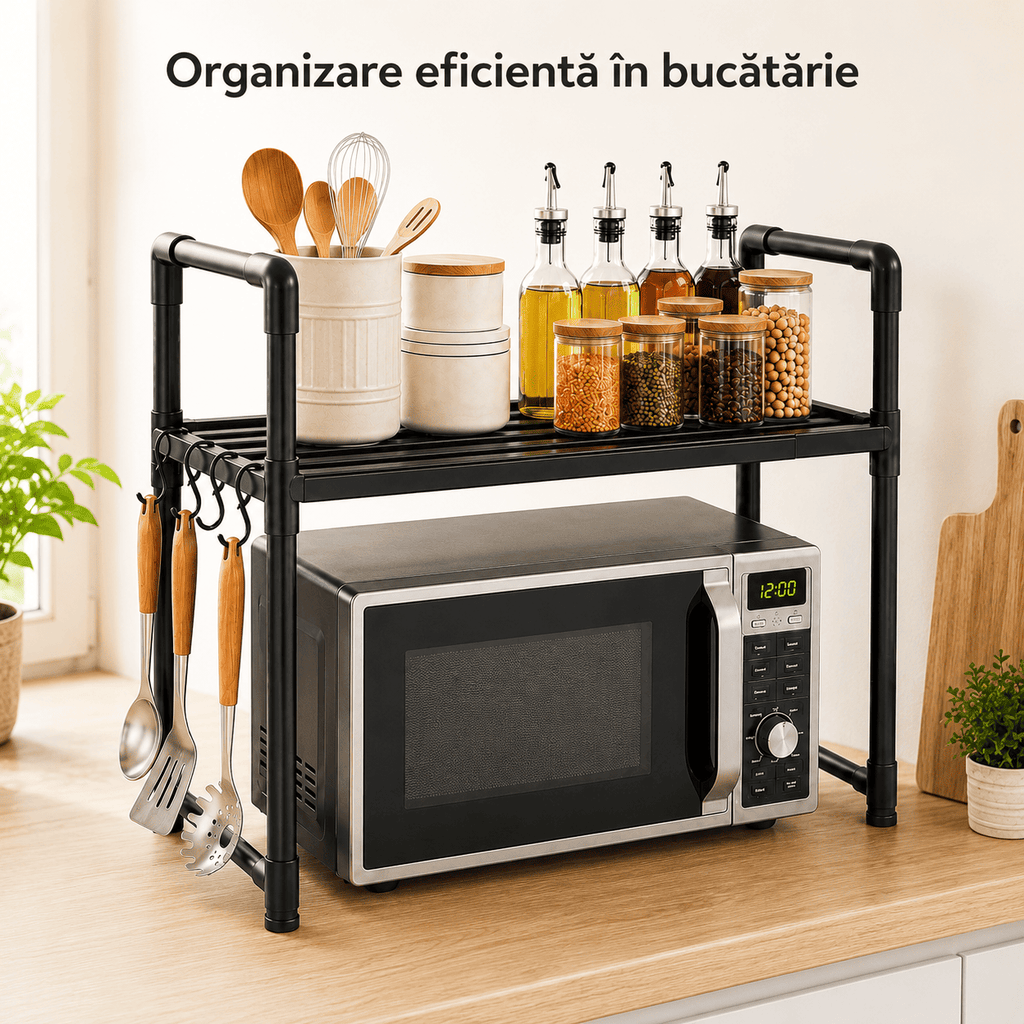 Raft Multifuncțional Bucătărie pentru Cuptorul cu Microunde – Organizare pe 2 Niveluri