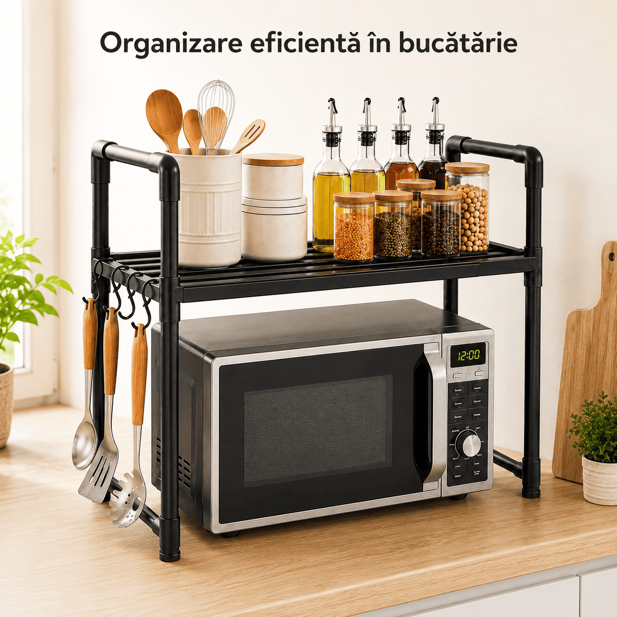 Raft Multifuncțional Bucătărie pentru Cuptorul cu Microunde – Organizare pe 2 Niveluri