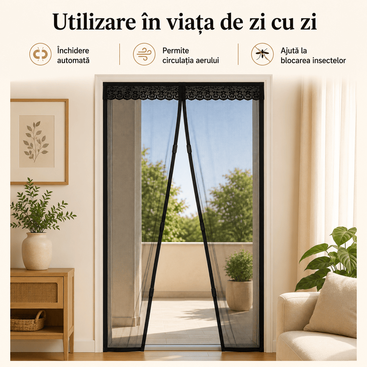 Plasă Magnetică Anti-Insecte pentru Ușă – Închidere Automată, 100x210 cm