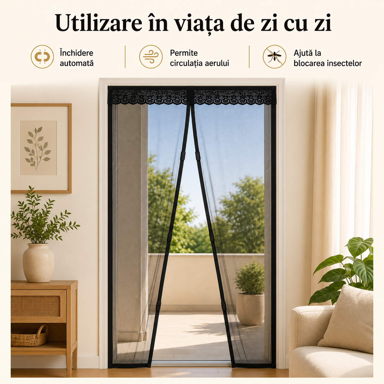 Plasă Magnetică Anti-Insecte pentru Ușă – Închidere Automată, 100x210 cm