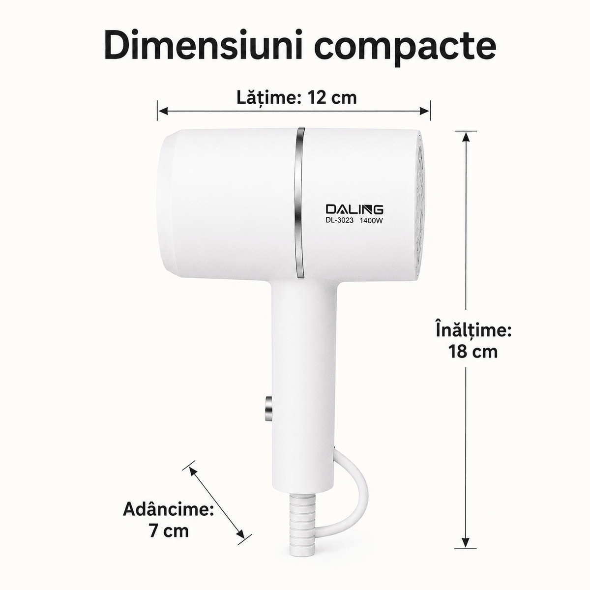 Uscător de Păr 1400W cu Duză – Uscare Rapidă, 2 Trepte Temperatură, Alb sau Roz