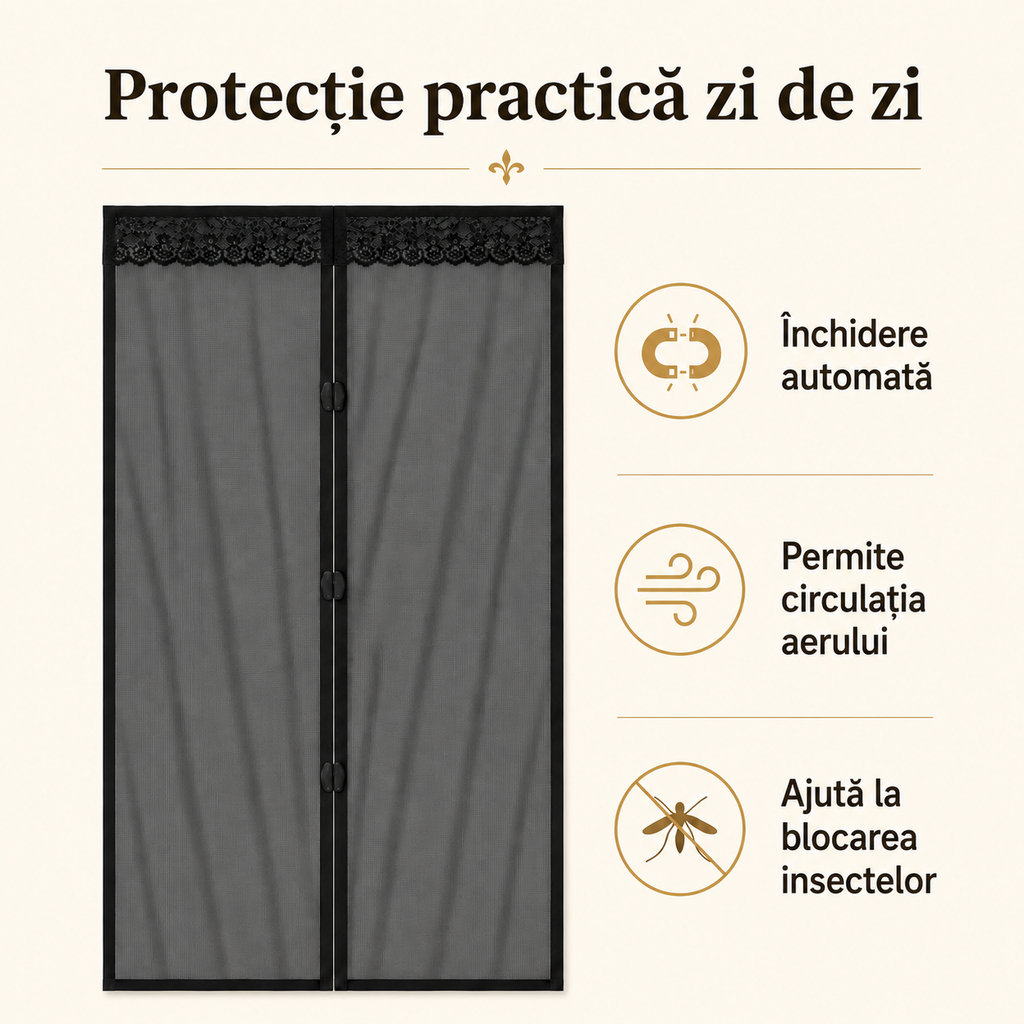 Plasă Magnetică Anti-Insecte pentru Ușă – Închidere Automată, 100x210 cm