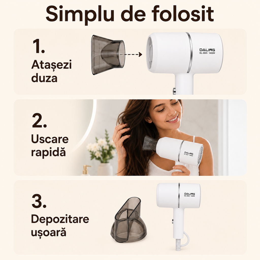 Uscător de păr alb pentru uscare rapidă acasă – Ravian.ro