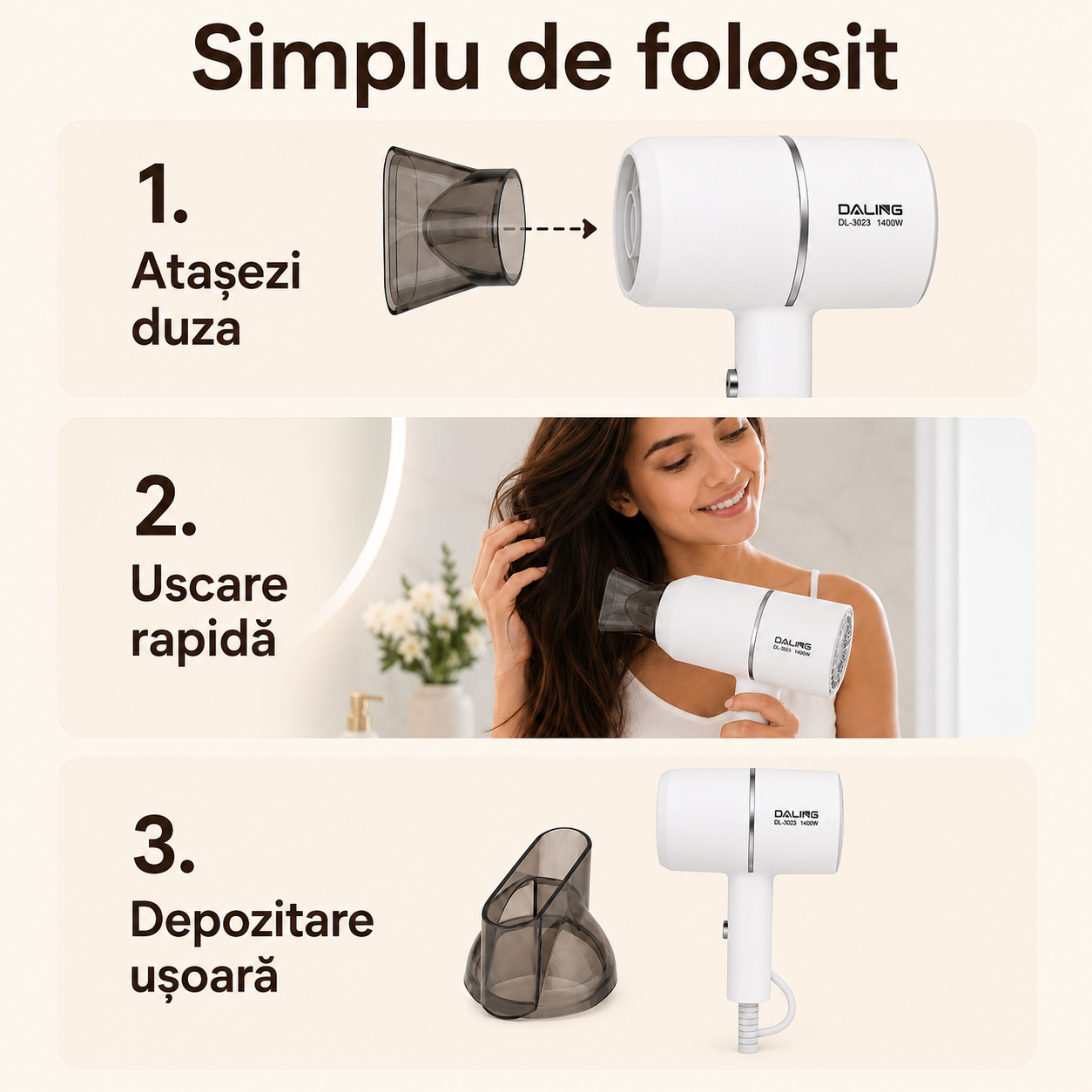 Uscător de păr alb pentru uscare rapidă acasă – Ravian.ro