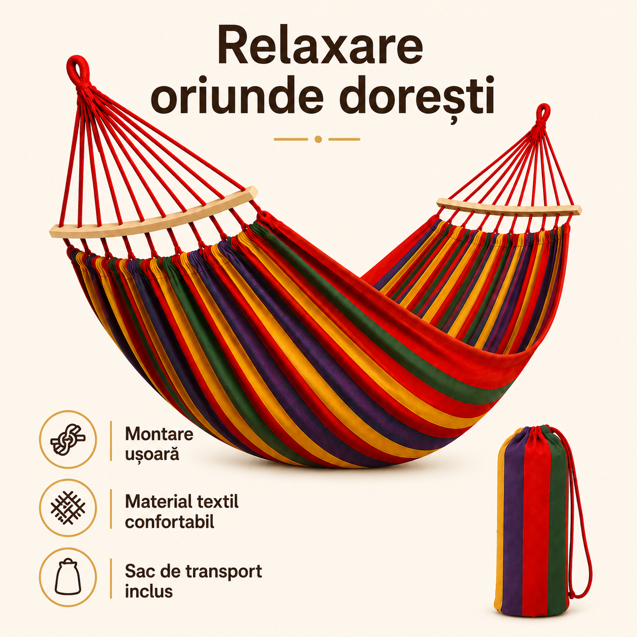 Hamac colorat pentru relaxare în curte – Ravian.ro