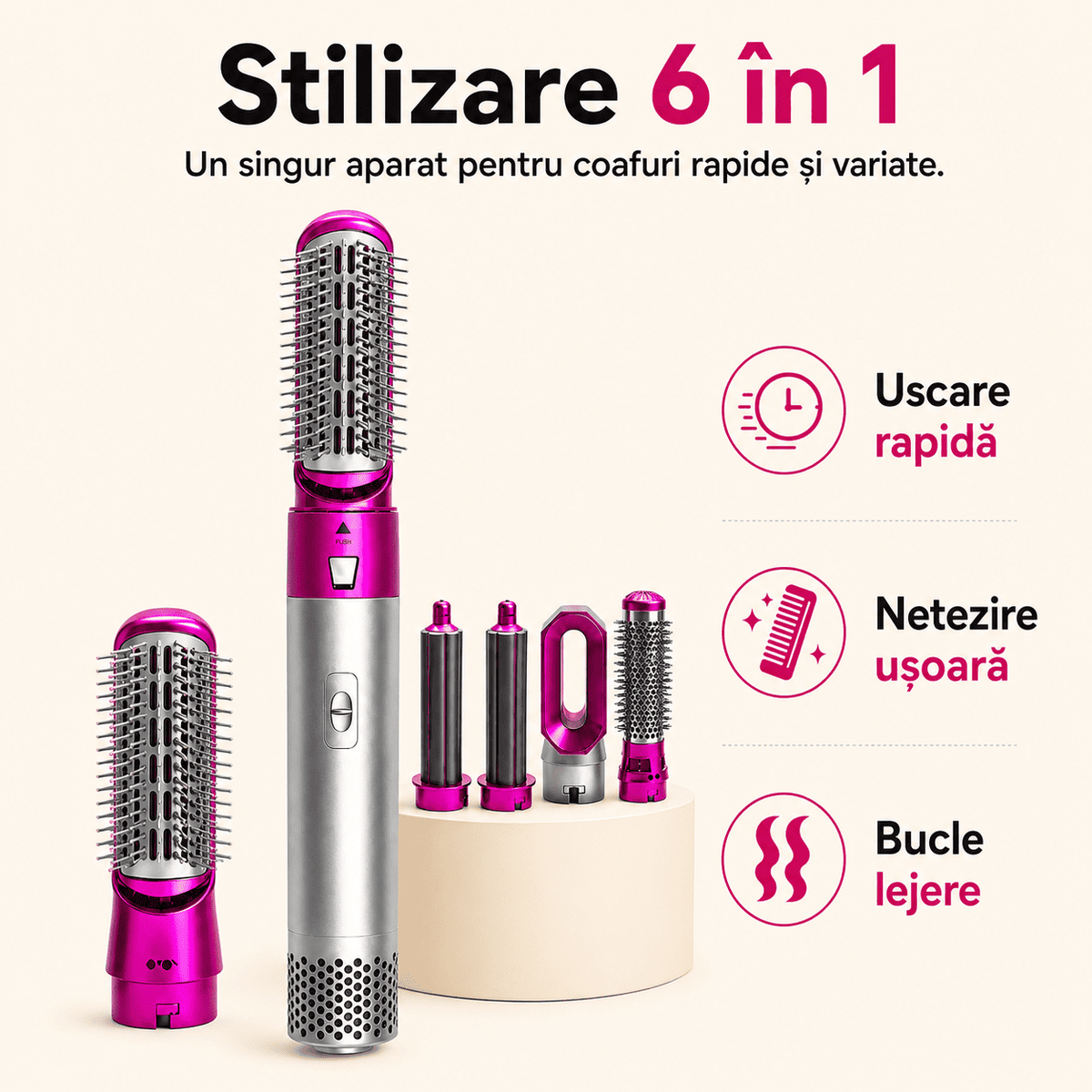 Aparat de Coafat 5 în 1 cu Aer Cald – Uscare, Volum Şi Styling Rapid