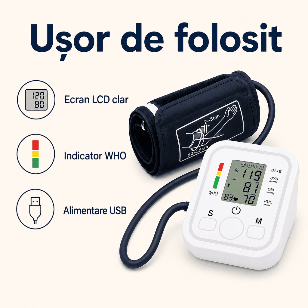 Tensiometru Electronic de Braț – Măsoară Tensiunea Şi Pulsul Acasă
