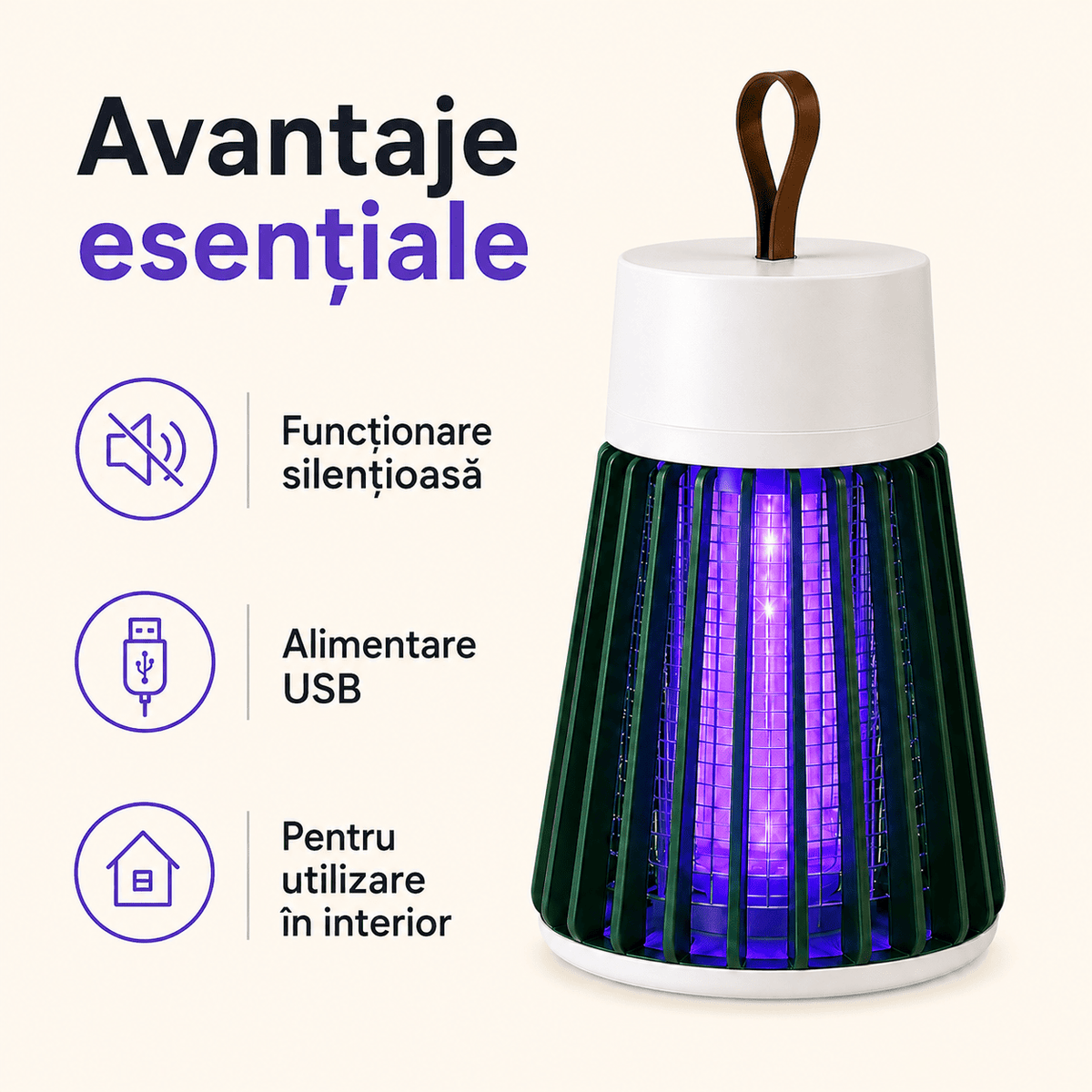 Lampă UV Anti-Țânțari cu Electrocutare – Silențioasă, USB, Fără Chimicale