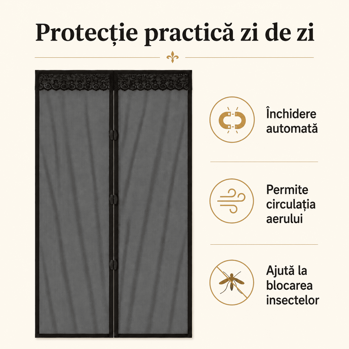 Plasă Magnetică Anti-Insecte pentru Ușă – Închidere Automată, 100x210 cm
