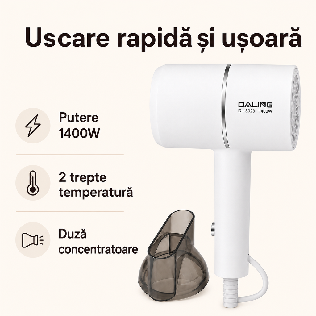 Uscător de păr roz cu duză de concentrare – Ravian.ro