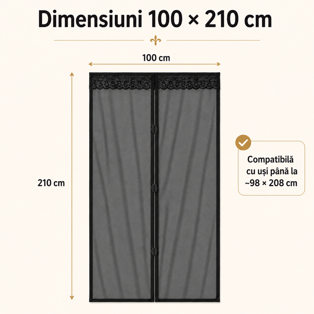 Plasă Magnetică Anti-Insecte pentru Ușă – Închidere Automată, 100x210 cm