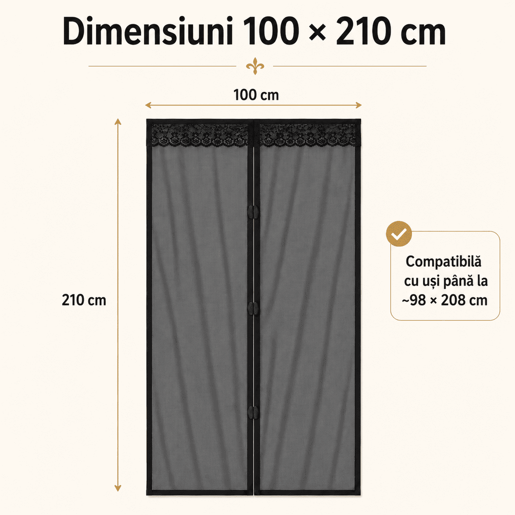 Plasă Magnetică Anti-Insecte pentru Ușă – Închidere Automată, 100x210 cm