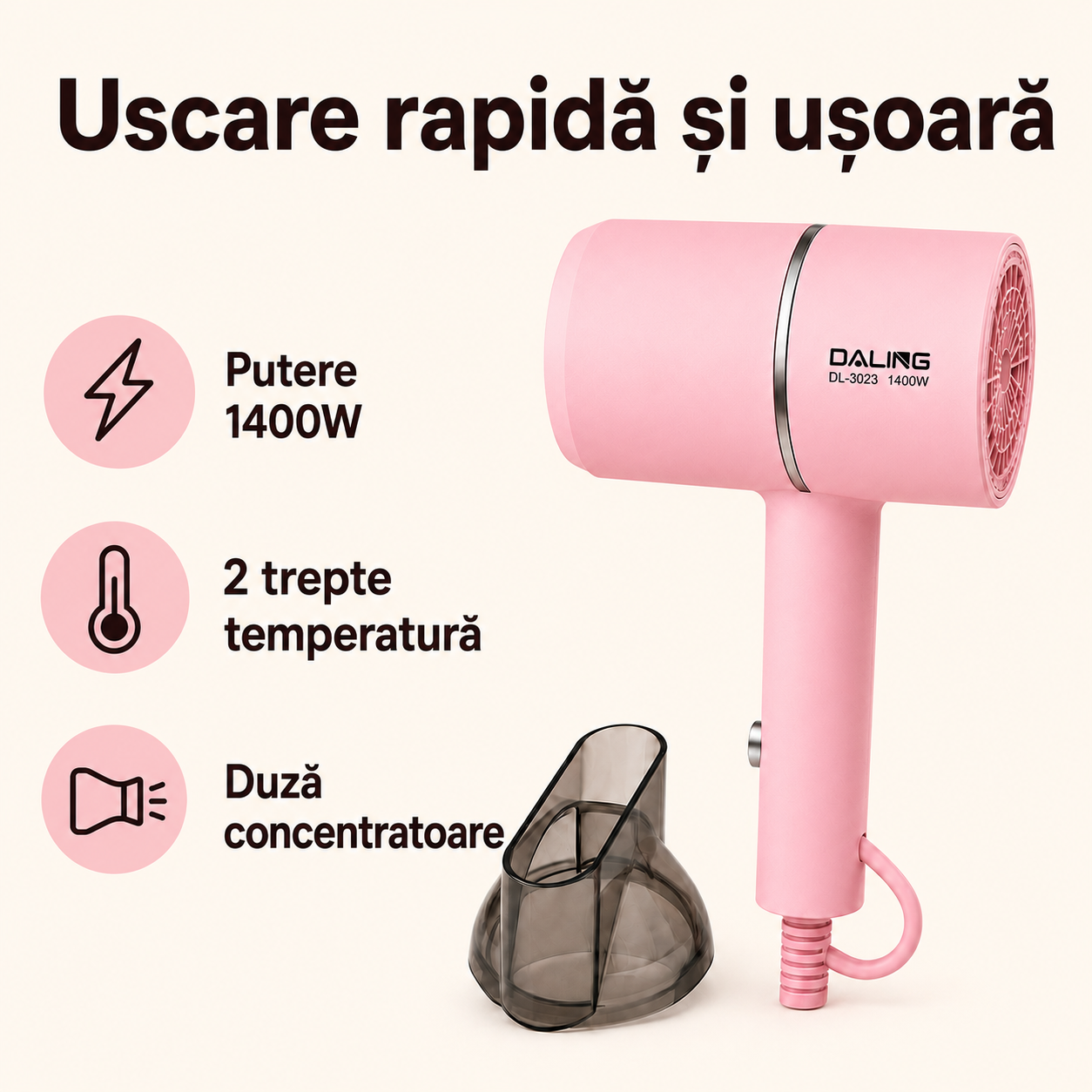Uscător de păr cu duză detașabilă – Ravian.ro