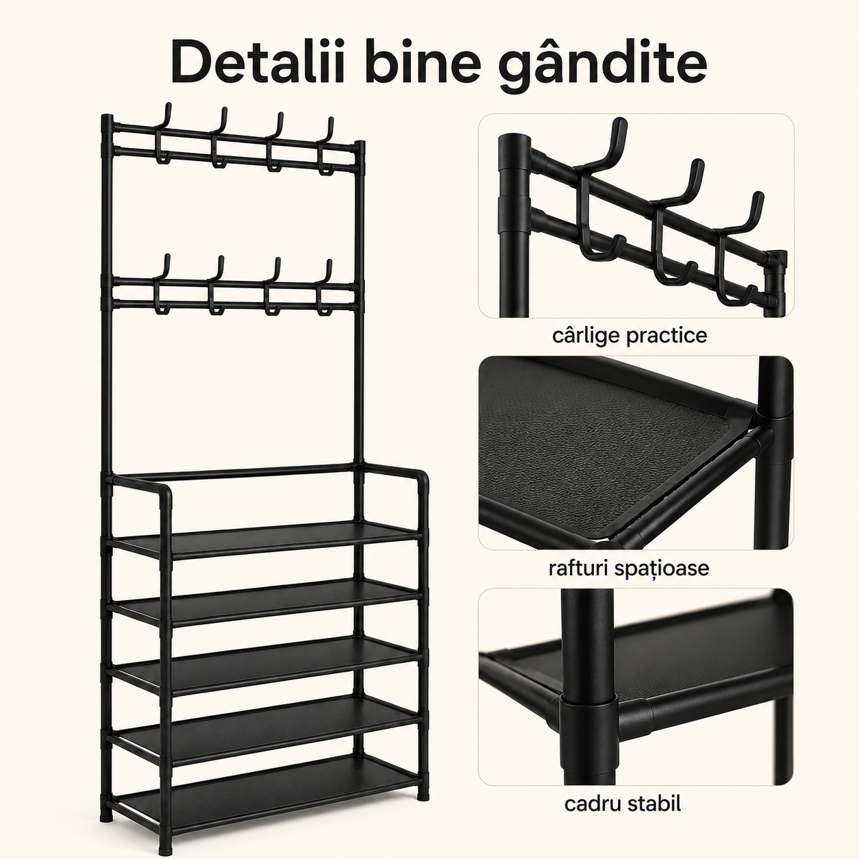 Raft metalic negru pentru pantofi în dressing – Ravian.ro