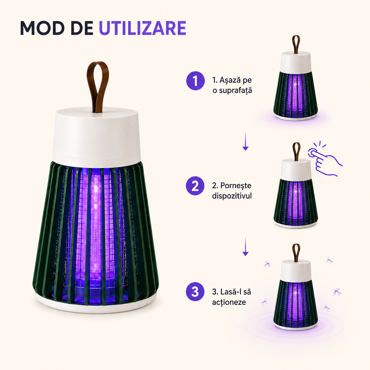Lampă anti-țânțari alimentată USB pe birou – Ravian.ro