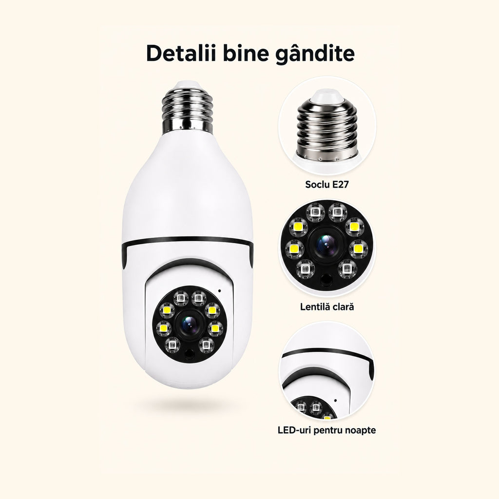 Cameră bec cu vedere nocturnă pentru interior – Ravian.ro