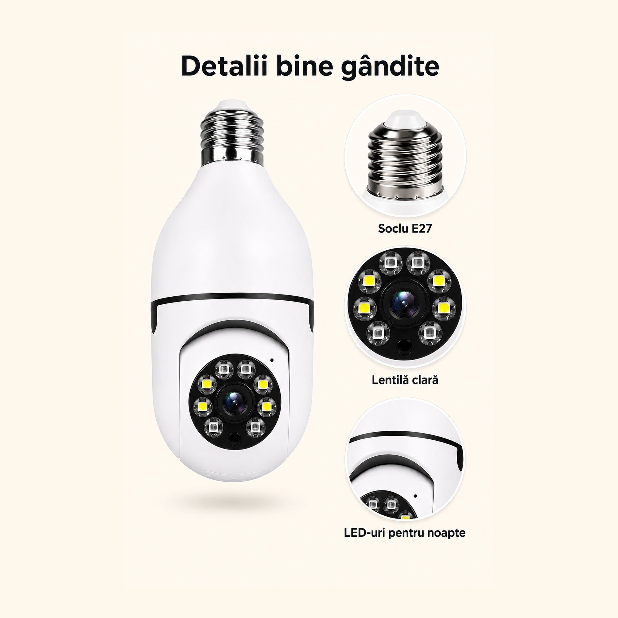 Cameră bec cu vedere nocturnă pentru interior – Ravian.ro