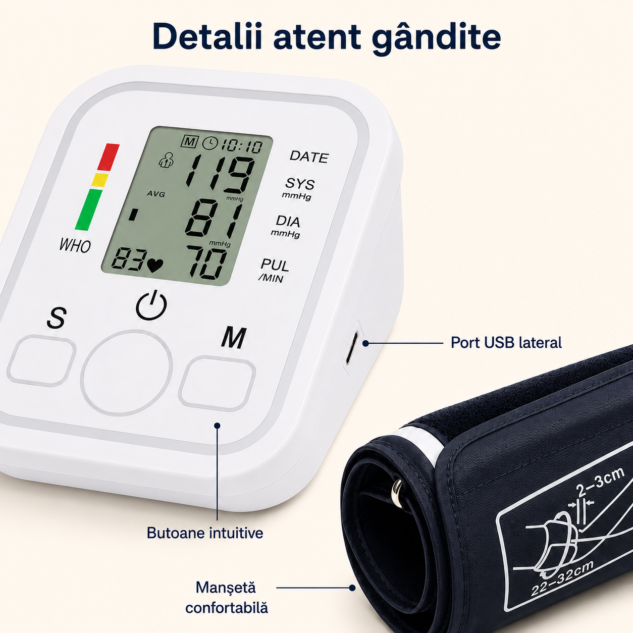 Tensiometru braț cu umflare automată a manșetei – Ravian.ro
