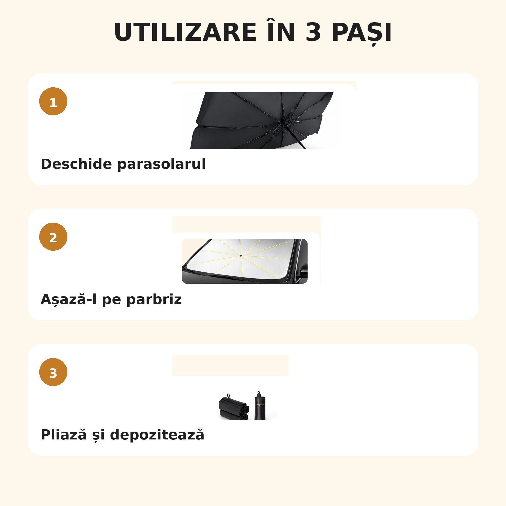 Parasolar tip umbrelă deschis pe bord – Ravian.ro