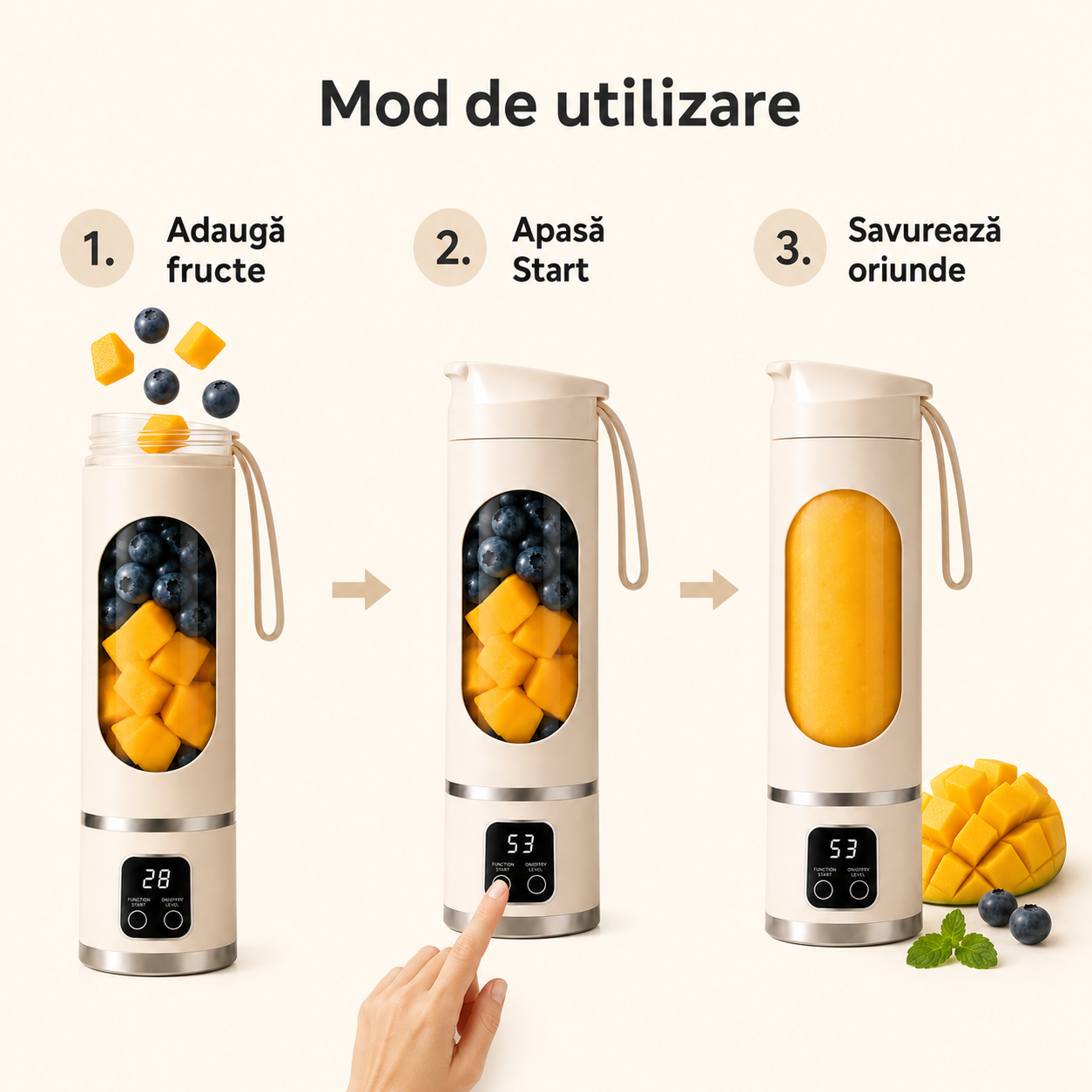 Mini blender colorat pentru băuturi proaspete – Ravian.ro