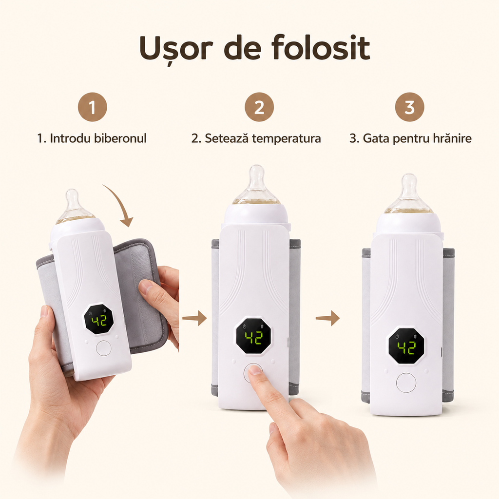 Încălzitor Portabil Lapte pentru Biberon – Reîncărcabil, cu Display Digital
