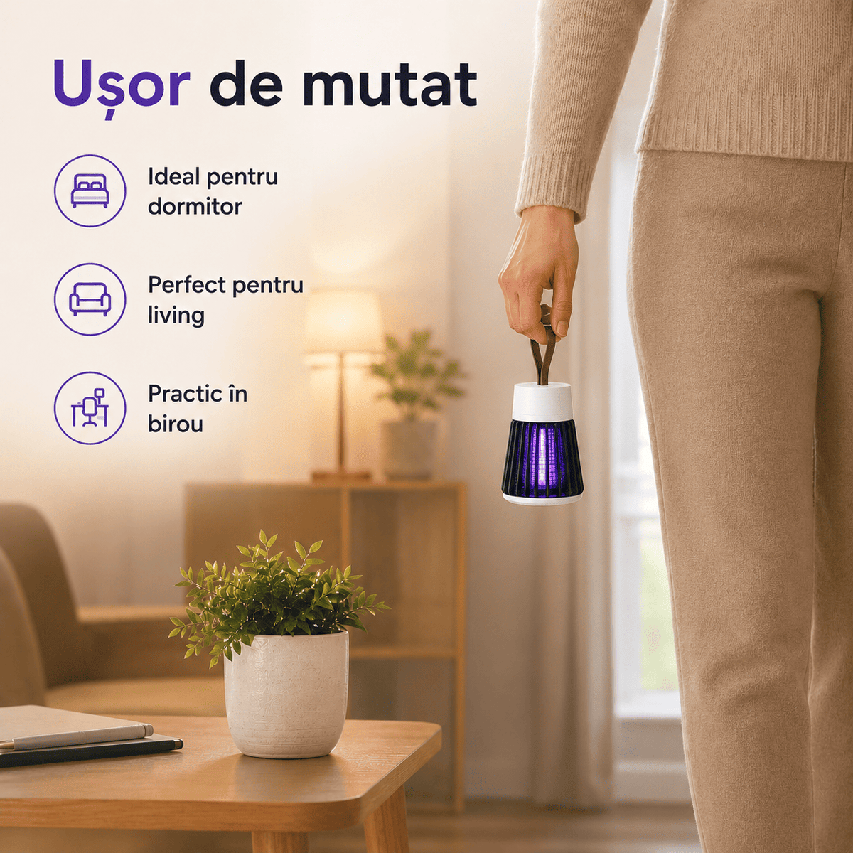 Lampă UV Anti-Țânțari cu Electrocutare – Silențioasă, USB, Fără Chimicale