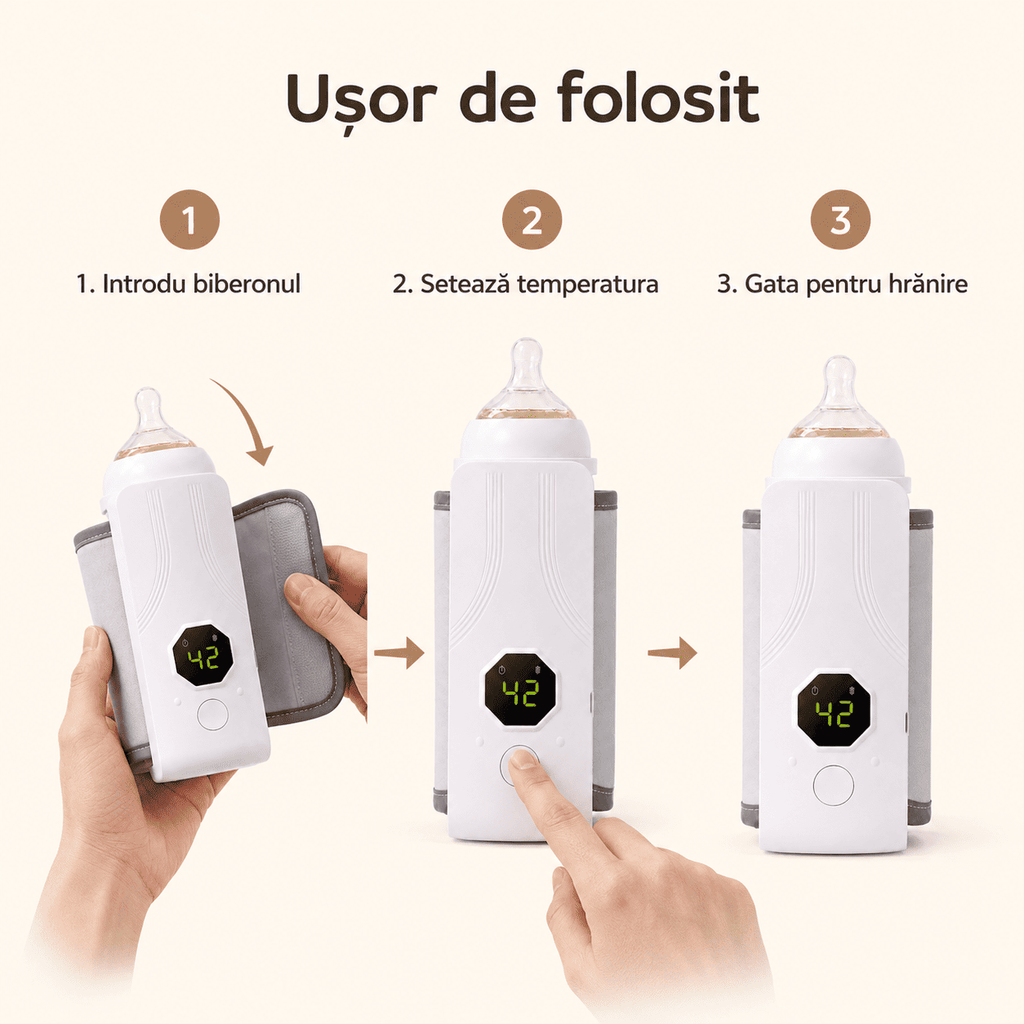 Încălzitor Portabil Lapte pentru Biberon – Reîncărcabil, cu Display Digital