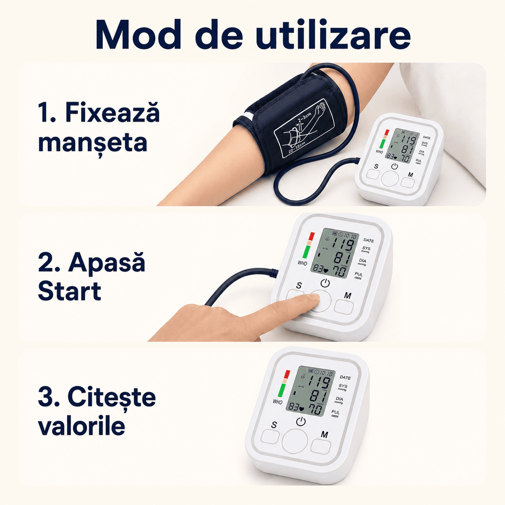 Tensiometru Electronic de Braț – Măsoară Tensiunea Şi Pulsul Acasă