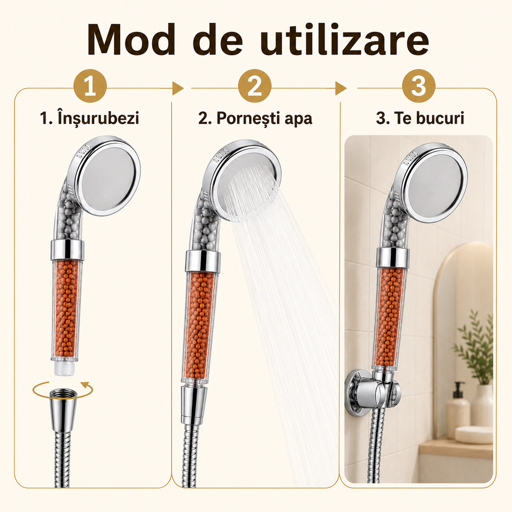 Duș cu filtru mineral pentru piele și păr – Ravian.ro
