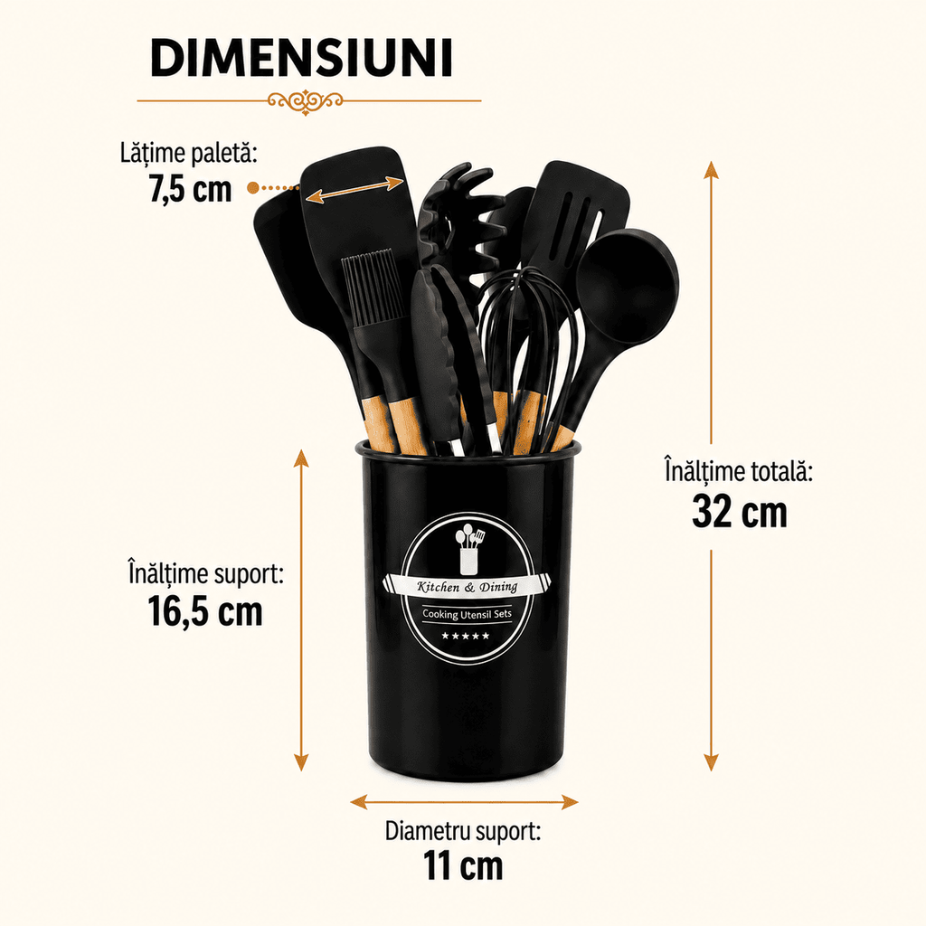 Set 12 Ustensile Bucătărie Silicon – Rezistente la Căldură, pentru Vase Antiaderente