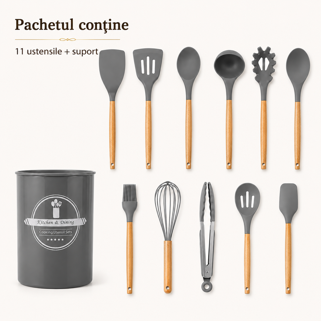 Set complet ustensile de bucătărie din silicon – Ravian.ro