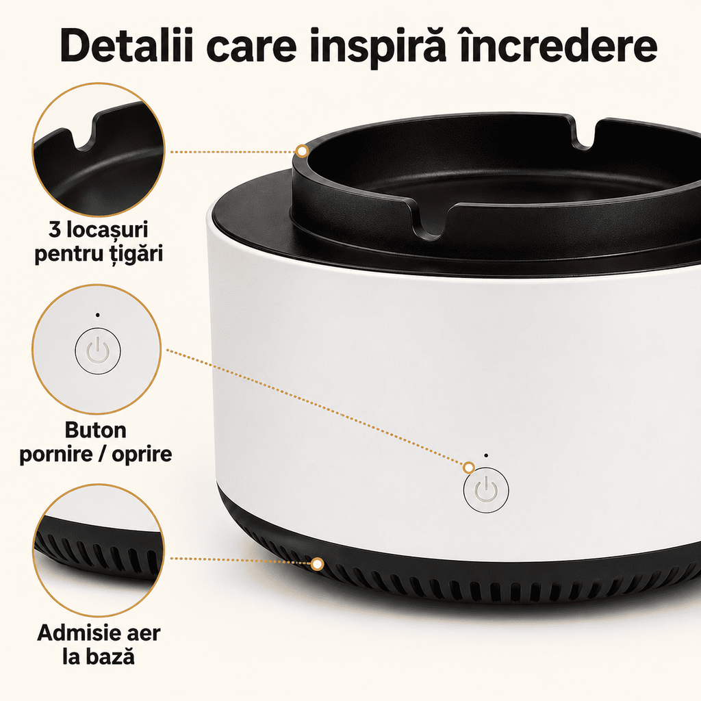 Scrumieră Electrică cu Auto-Stingere și Purificare Fum – Fără Miros, 3 Culori