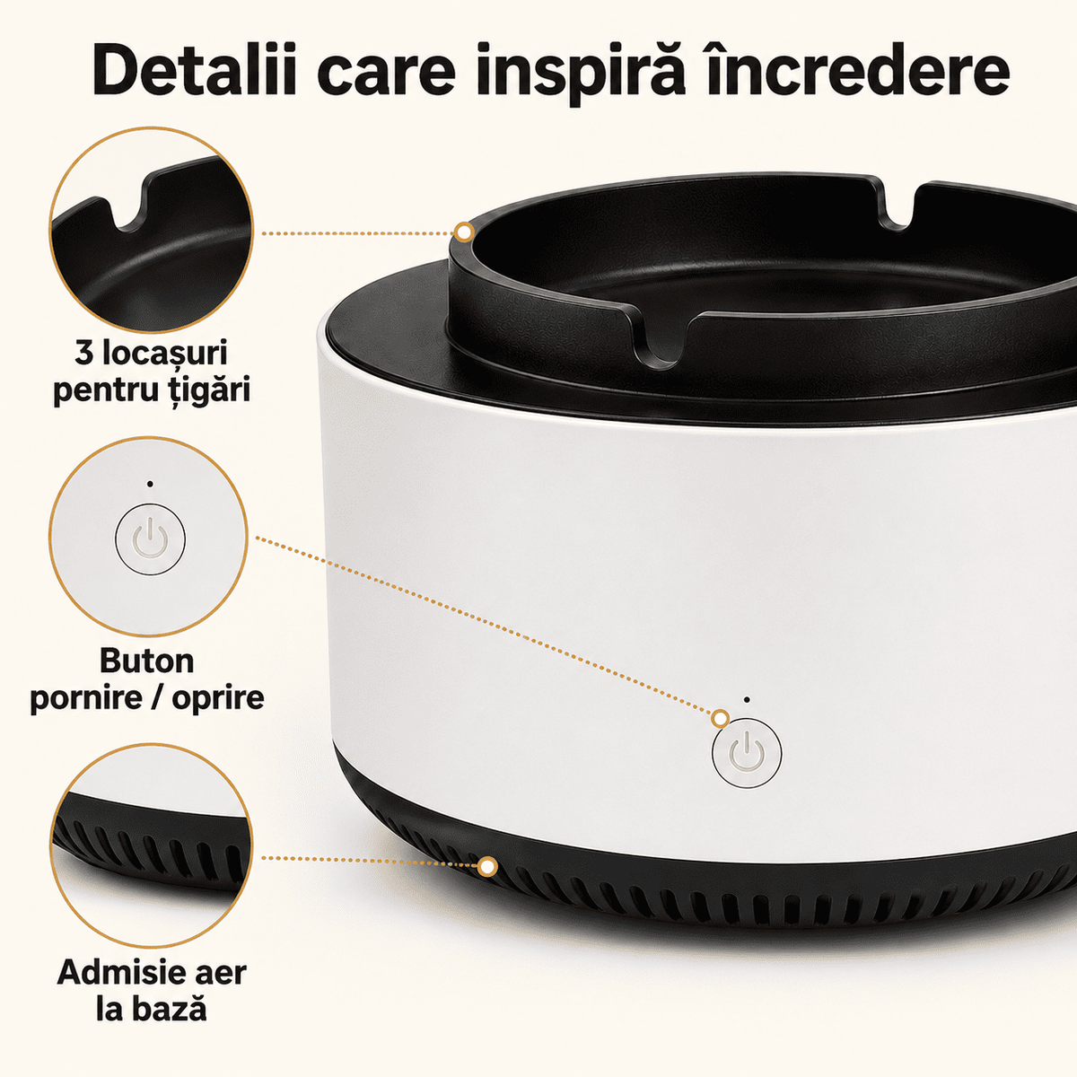 Scrumieră Electrică cu Auto-Stingere și Purificare Fum – Fără Miros, 3 Culori