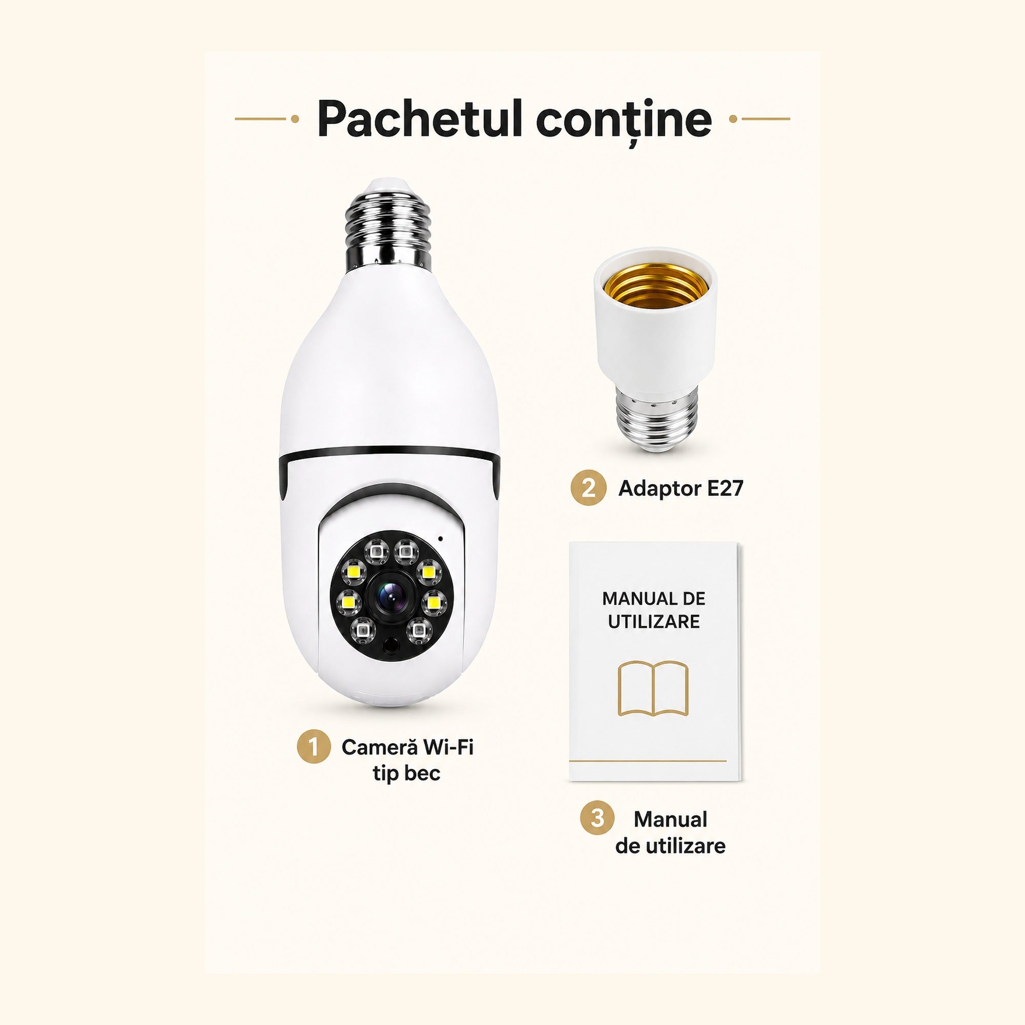 Cameră WiFi tip bec instalare simplă – Ravian.ro