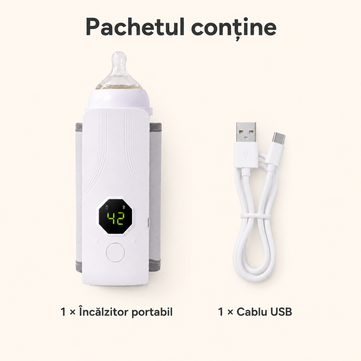 Încălzitor Portabil Lapte pentru Biberon – Reîncărcabil, cu Display Digital