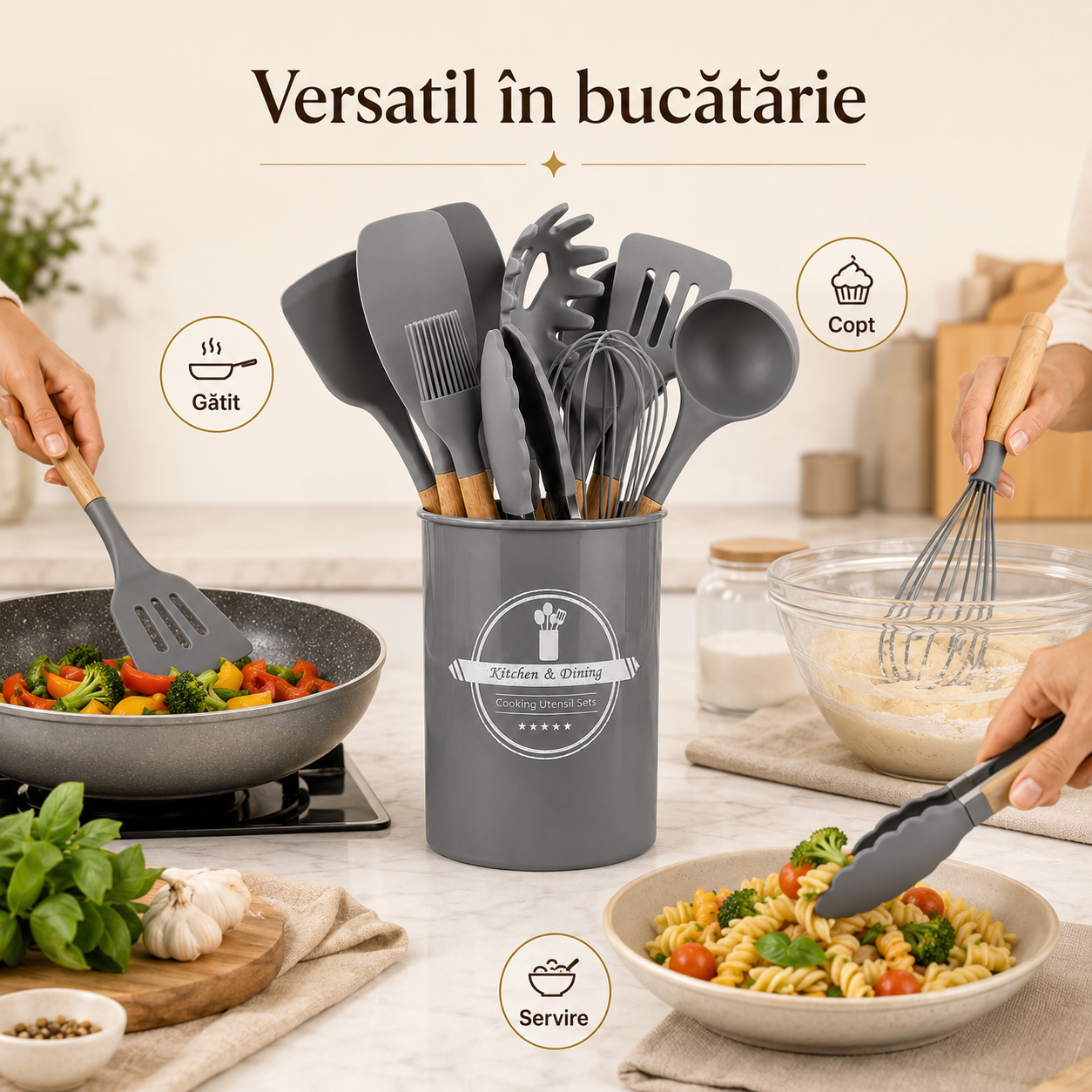 Tel și lingură silicon pentru vase antiaderente – Ravian.ro