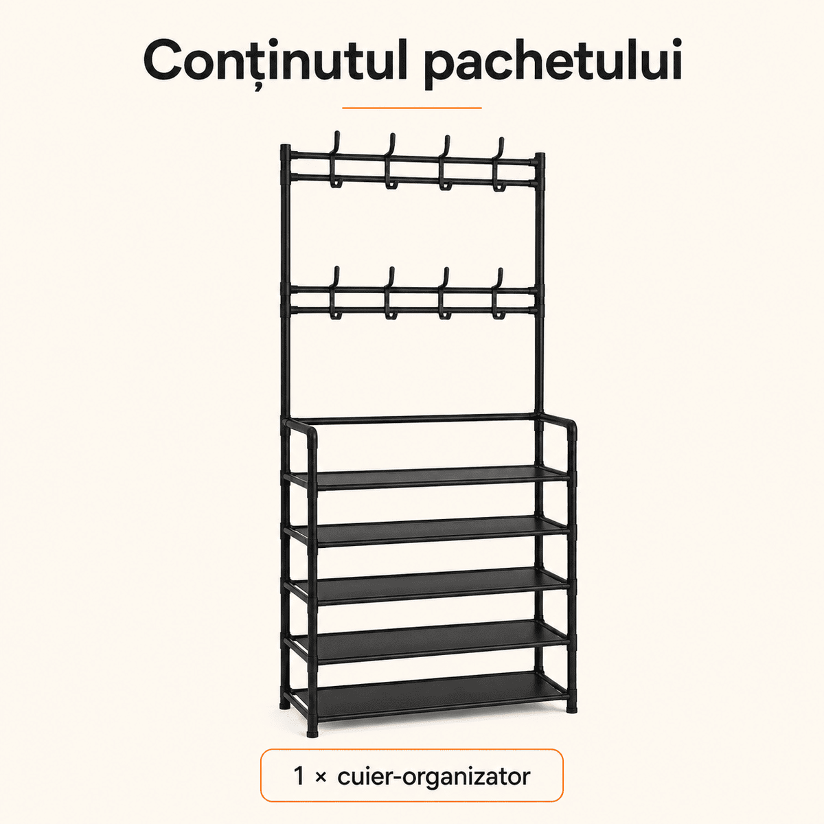 Cuier Metalic Negru cu 5 Rafturi pentru Pantofi – Organizare Hol Şi Dressing