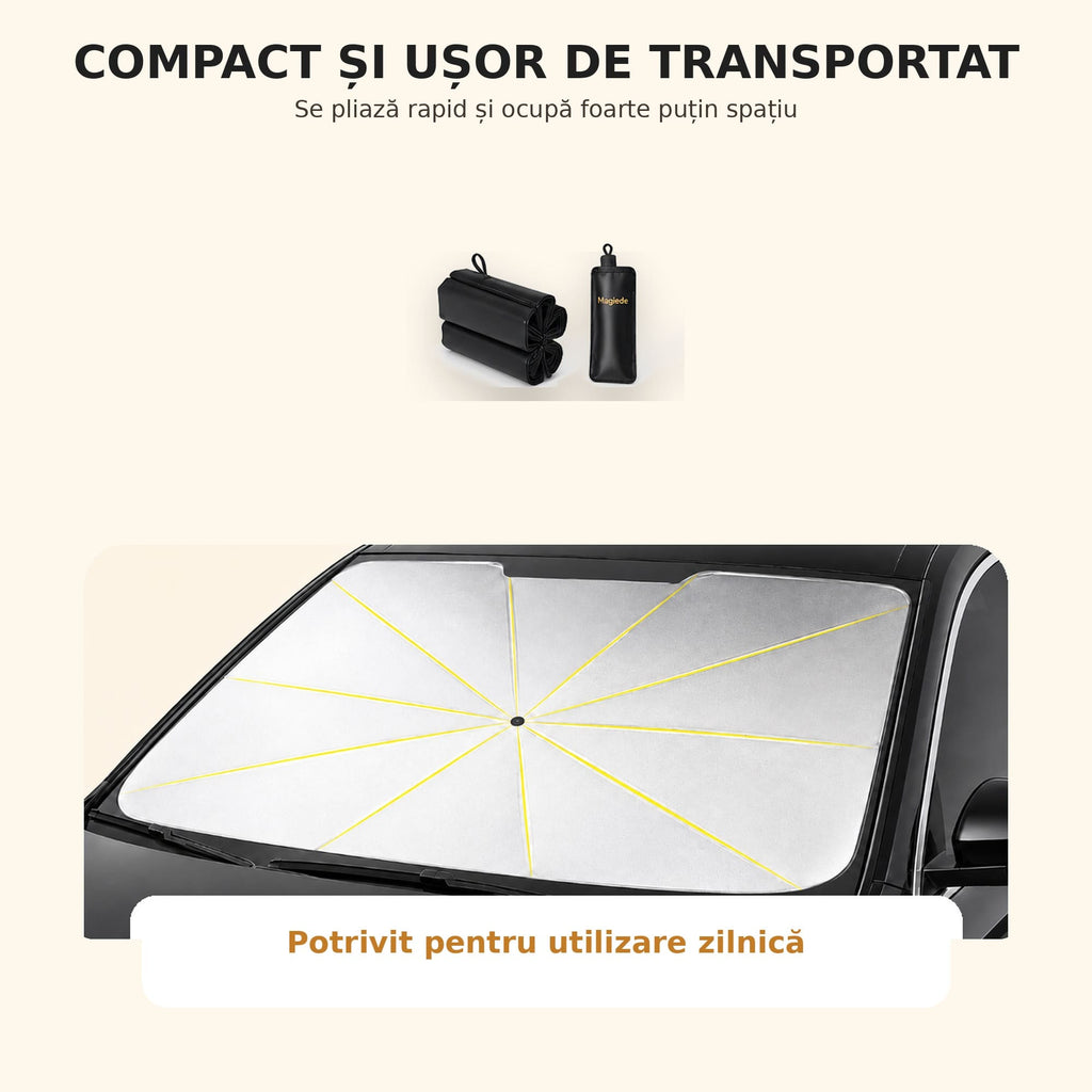 Parasolar Auto Pliabil Tip Umbrelă – Protecție UV pentru Parbriz Şi Interior
