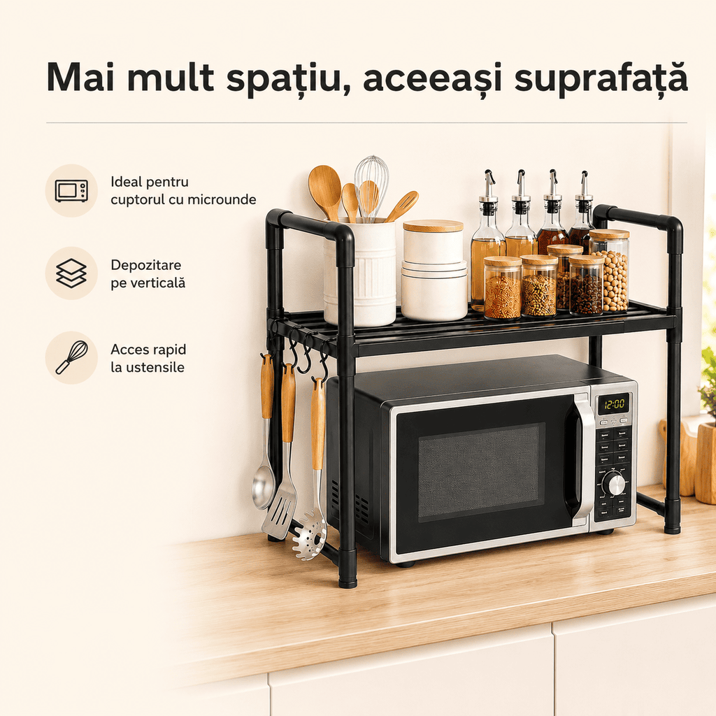 Raft Multifuncțional Bucătărie pentru Cuptorul cu Microunde – Organizare pe 2 Niveluri