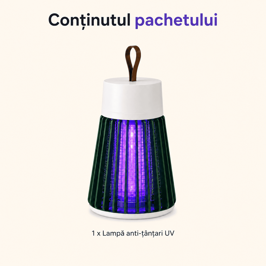 Lampă UV Anti-Țânțari cu Electrocutare – Silențioasă, USB, Fără Chimicale