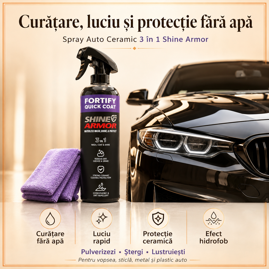 Spray auto ceramic 3 în 1 Shine Armor curățare luciu protecție fără apă – Ravian.ro