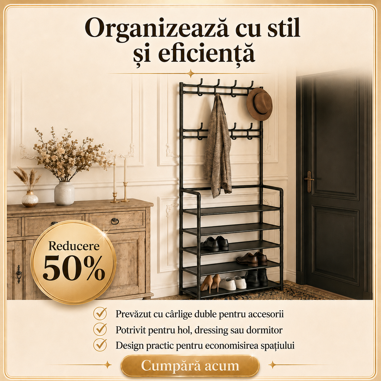 Cuier metalic negru cu 5 rafturi pentru pantofi organizare hol – Ravian.ro