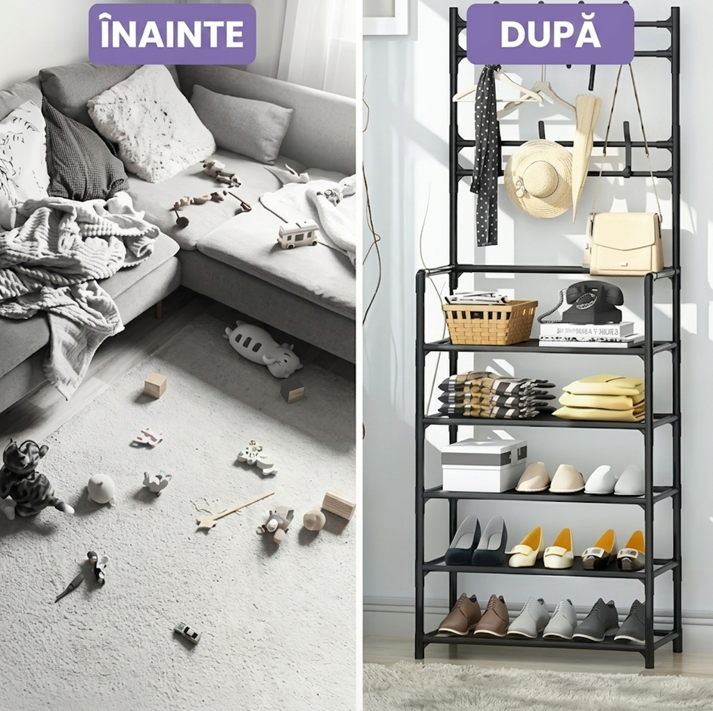 Cuier metalic negru organizare încălțăminte haine hol – Ravian.ro