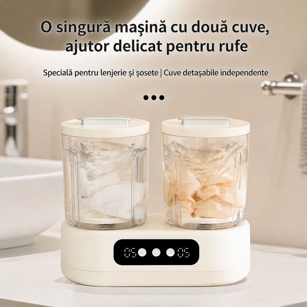 Mini mașină spălat portabilă două cuve spălare centrifugare – Ravian.ro