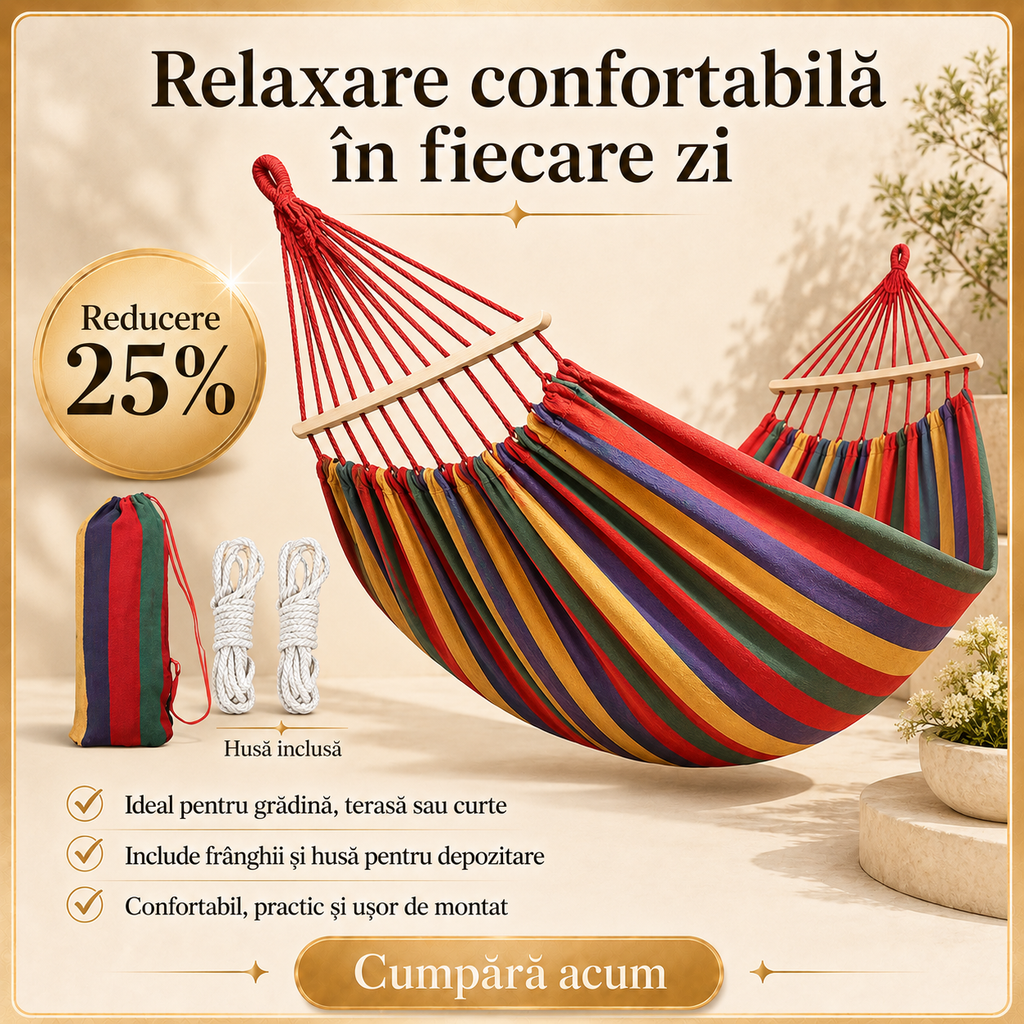 Hamac colorat pentru grădină și terasă rezistent ușor de montat – Ravian.ro