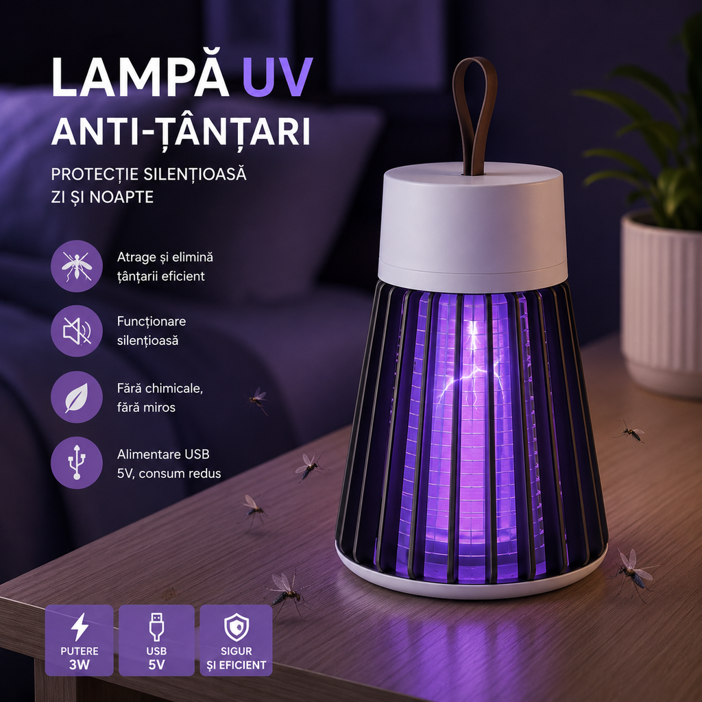 Lampă anti-țânțari UV design compact alb – Ravian.ro