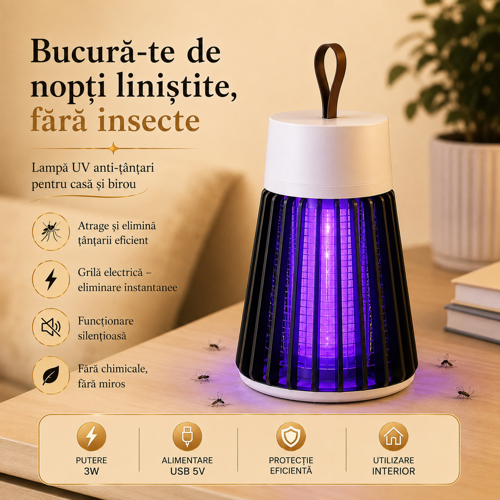 Lampă UV anti-țânțari cu electrocutare USB silențioasă – Ravian.ro