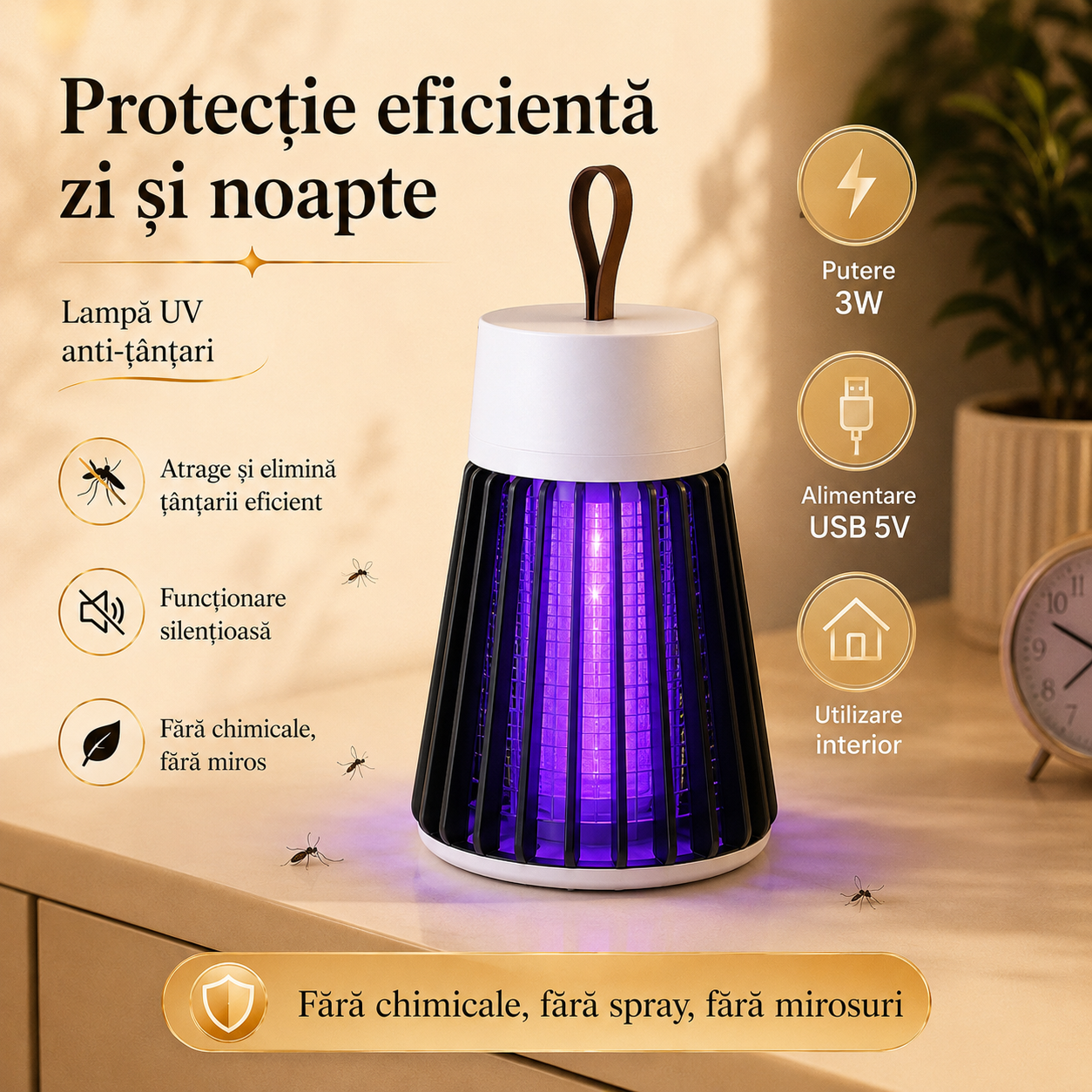 Lampă anti-țânțari alimentare USB 5V 3W – Ravian.ro